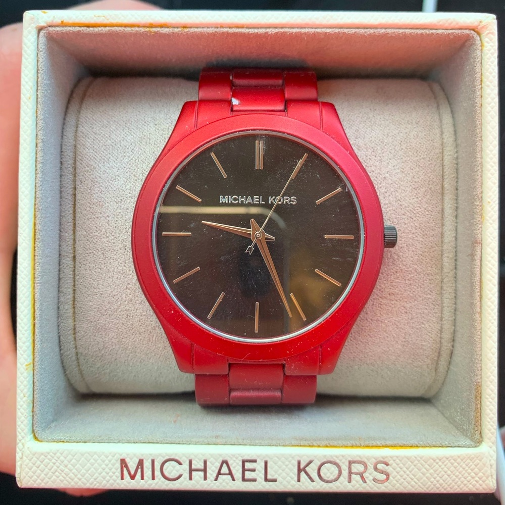 Burgundy Micheal Kors Slim Watch - Picture 1 of 3